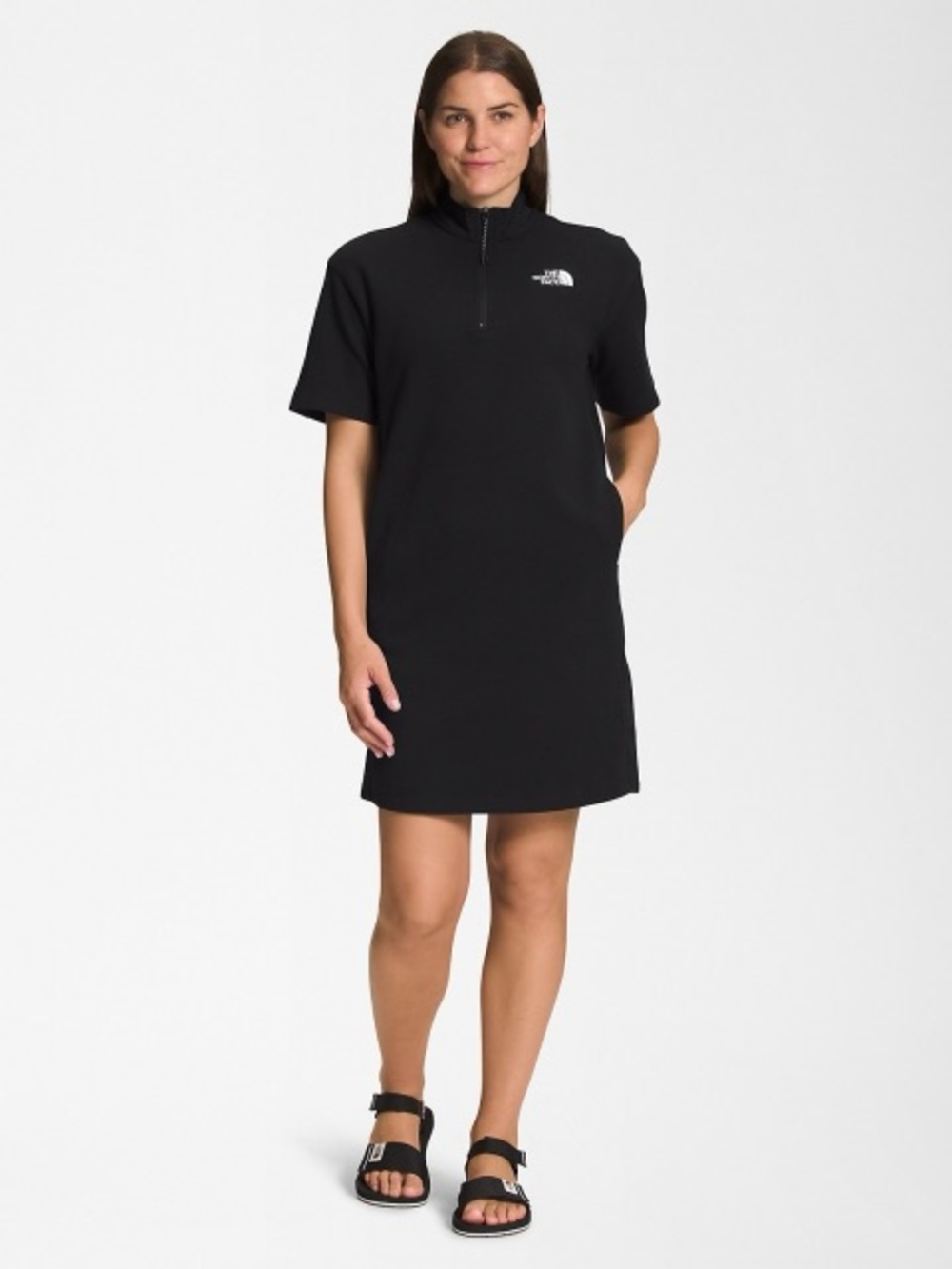 The North Face Black Short Sleeve Tech Zip-Front Mini Dress Cotton